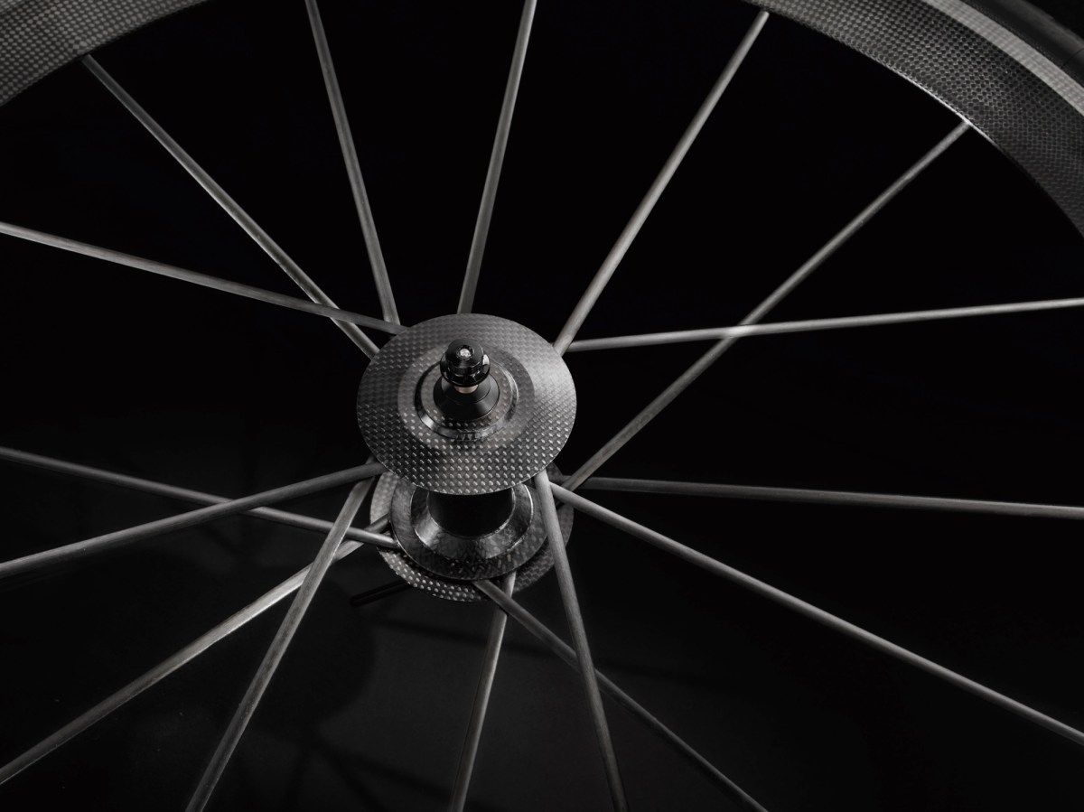 A close up of the carbon wheels made by CarbonSports